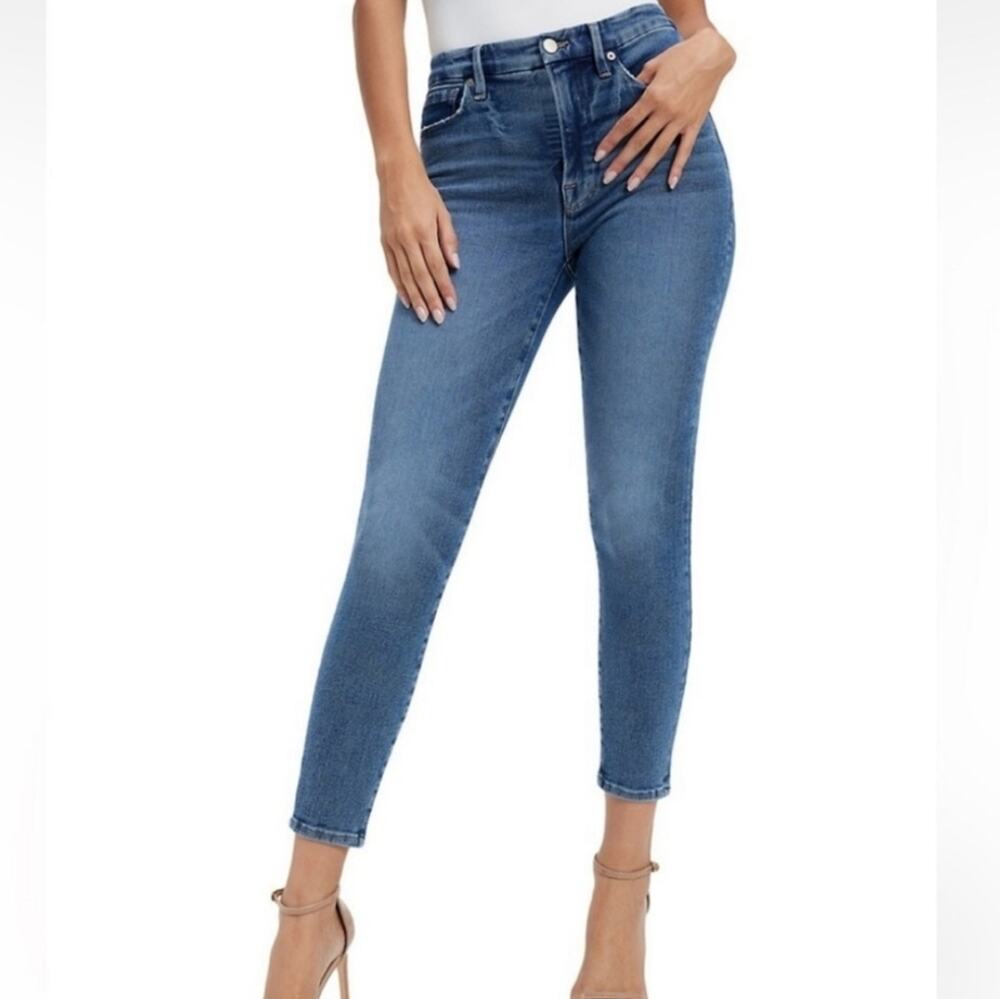Good American Good Waist Crop High Rise Skinny Jeans Size 00 24 NWT Dark Wash